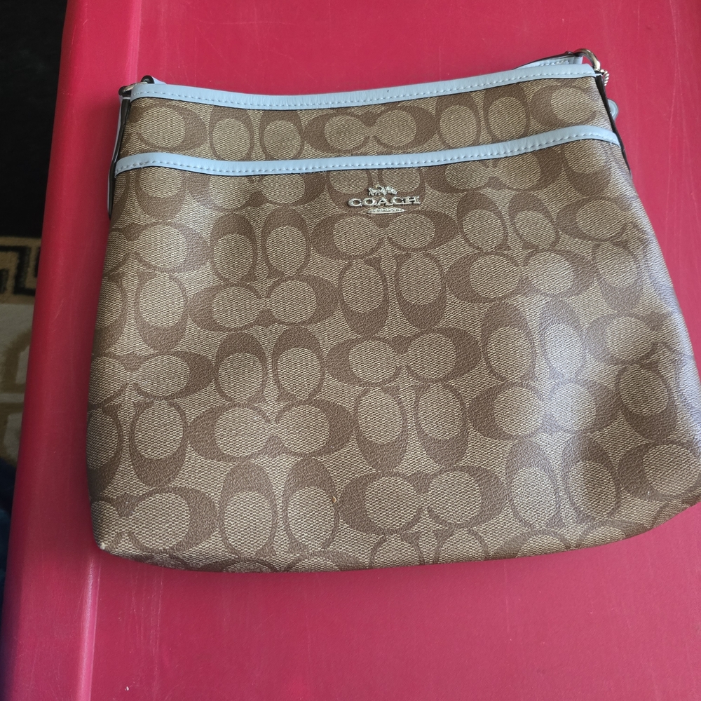 Coach Tan and Gray Signature Shoulder Bag